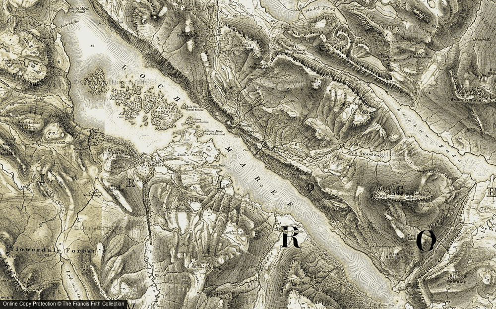 Old Map of Loch Maree, 1908-1909 in 1908-1909