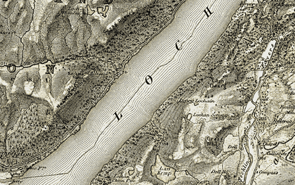 Old map of Loch Ness in 1908-1912
