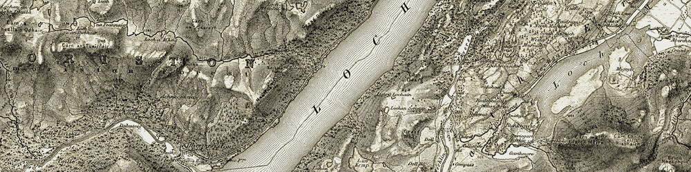 Old map of Loch Ness in 1908-1912