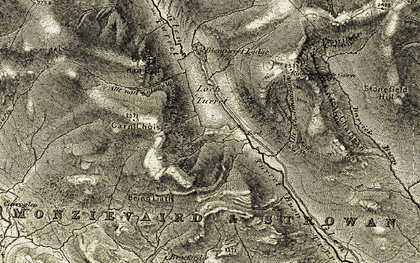 Old map of Auchnafree Hill in 1906-1907