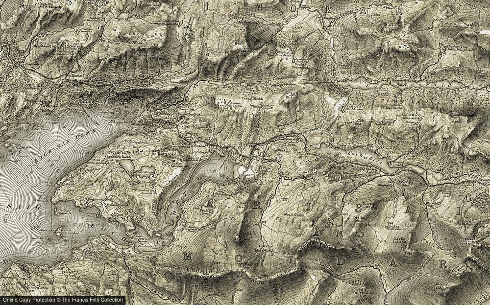 Old Map of Historic Map covering Beinn a' Chamais Dhrisich in 1906-1908
