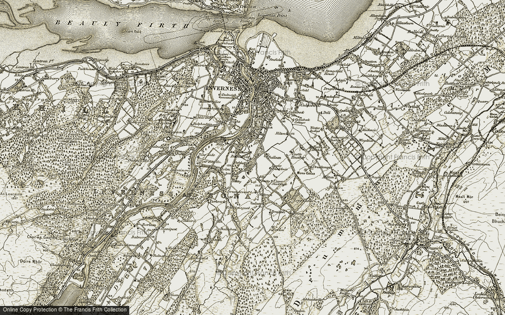 Old Map of Historic Map covering Boar Stone in 1908-1912