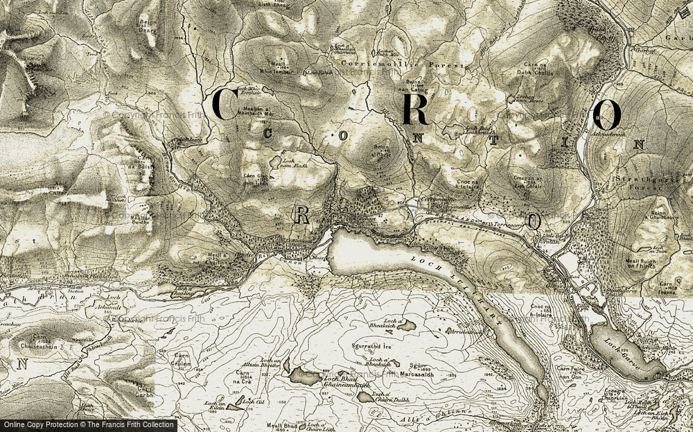 Old Map of Historic Map covering Beinn a' Bhric in 1908-1912
