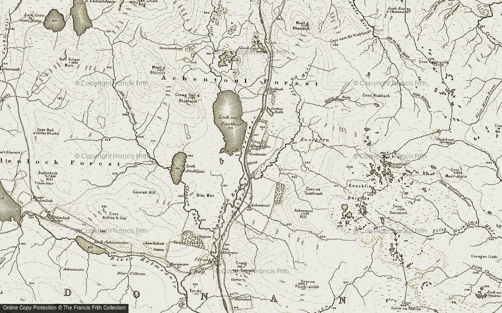Old Map of Historic Map covering Achentoul Lodge in 1910-1912