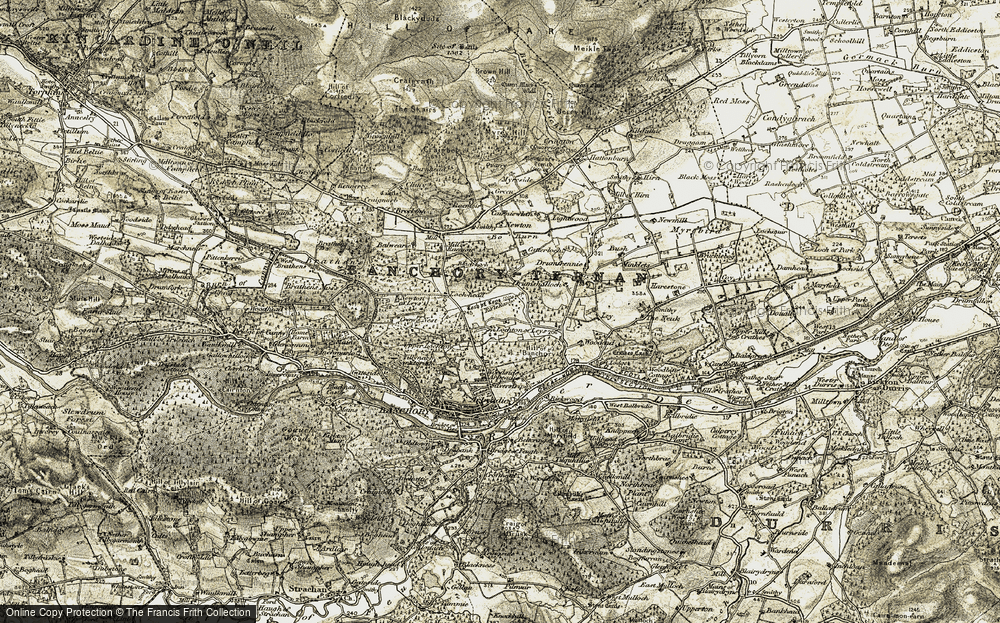 Old Map of Historic Map covering Bo Burn in 1908-1909