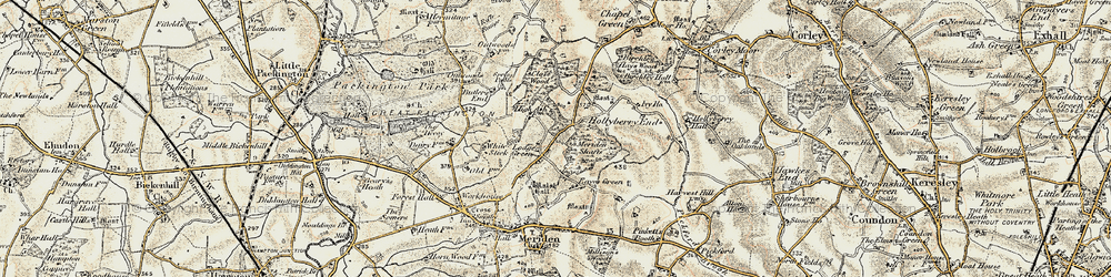 Old map of Lodge Green in 1901-1902