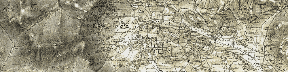 Old map of Auchnerran in 1908-1909
