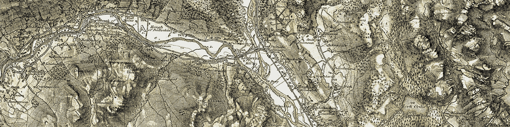 Old map of Logierait in 1907-1908