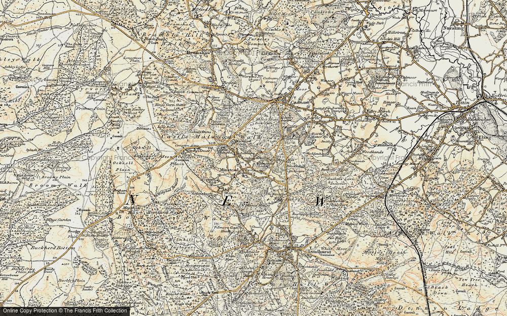 Old Map of Historic Map covering Brockishill Inclosure in 1897-1909