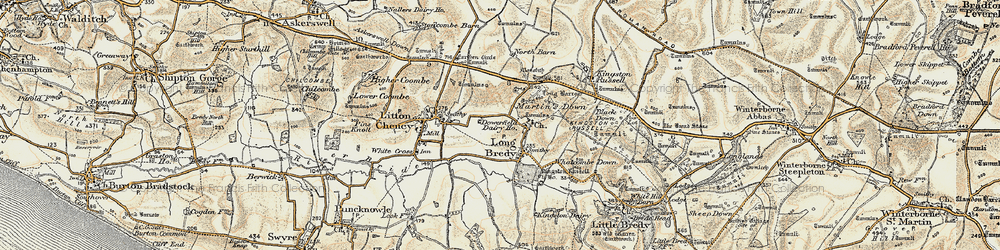 Old map of Long Bredy in 1899