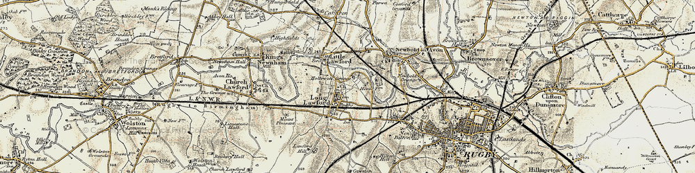 Old map of Long Lawford in 1901-1902