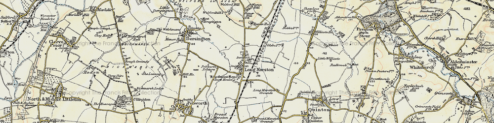 Old map of Willicote Pastures in 1899-1901