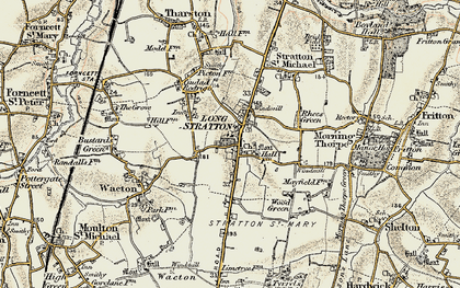 Old map of Long Stratton in 1901-1902