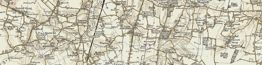 Old map of Long Stratton in 1901-1902