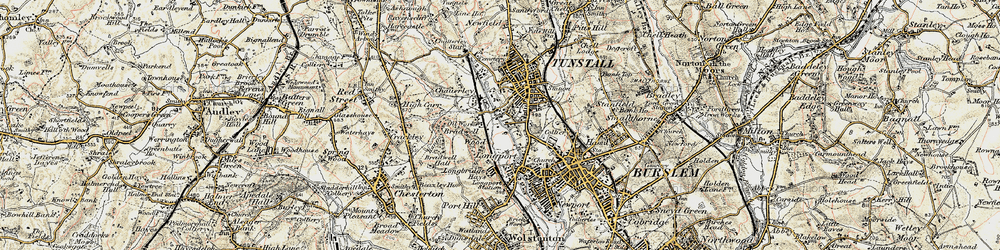 Old map of Longbridge Hayes in 1902