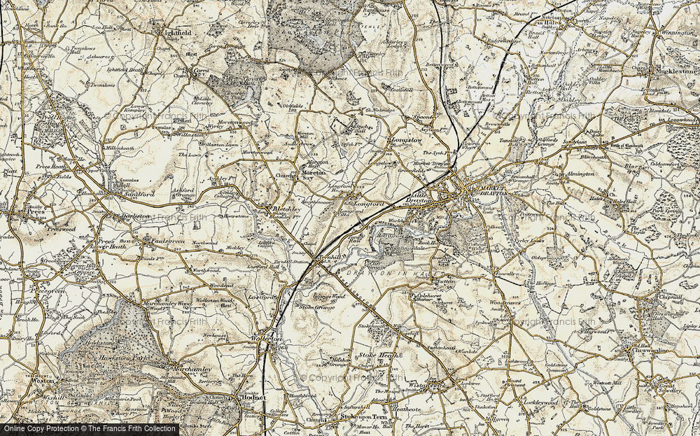 Old Map of Historic Map covering Buntingsdale Hall in 1902