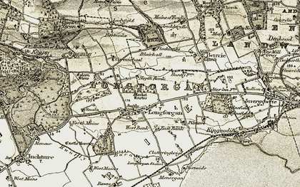 Old map of Castle Huntly in 1907-1908