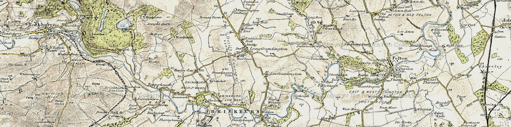 Old map of Longframlington in 1901-1903