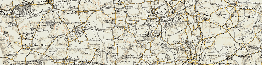 Old map of Longham in 1901-1902