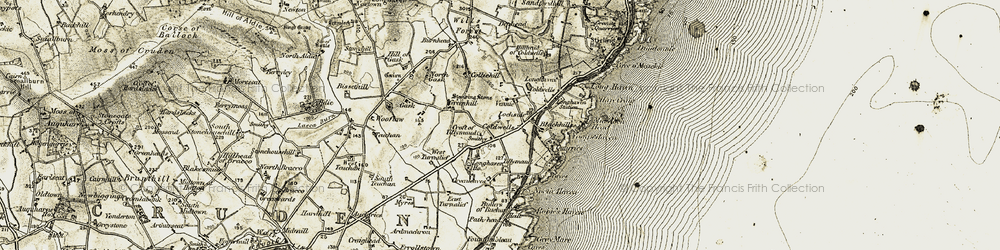 Old map of Bullers of Buchan in 1909-1910