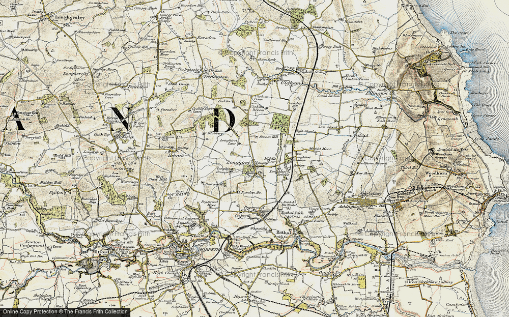 Old Map of Historic Map covering Fawdon Ho in 1901-1903