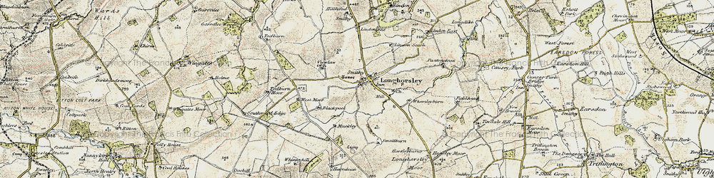 Old map of Longhorsley in 1901-1903