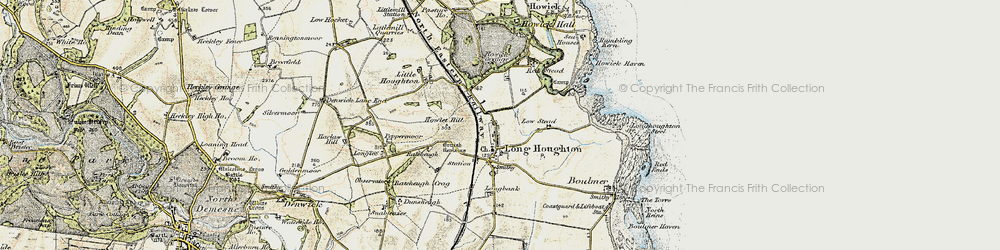 Old map of Longhoughton in 1901-1903
