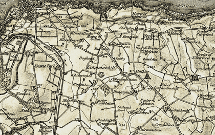 Old map of Burn of Melrose in 1909-1910