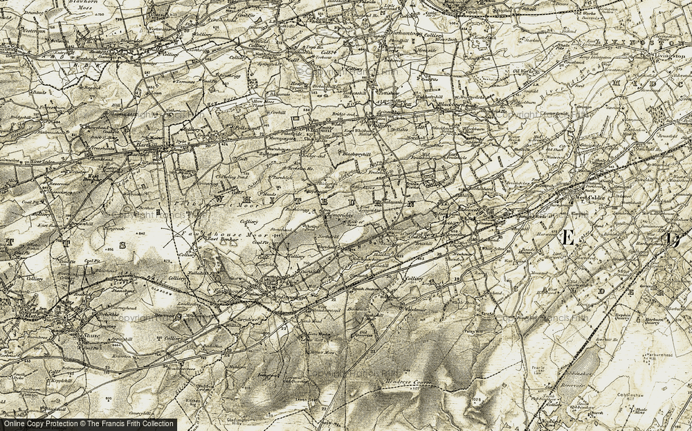 Old Map of Historic Map covering Bickerton Burn in 1904-1905