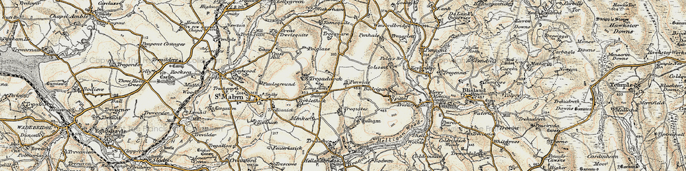 Old map of Bodrigan in 1900