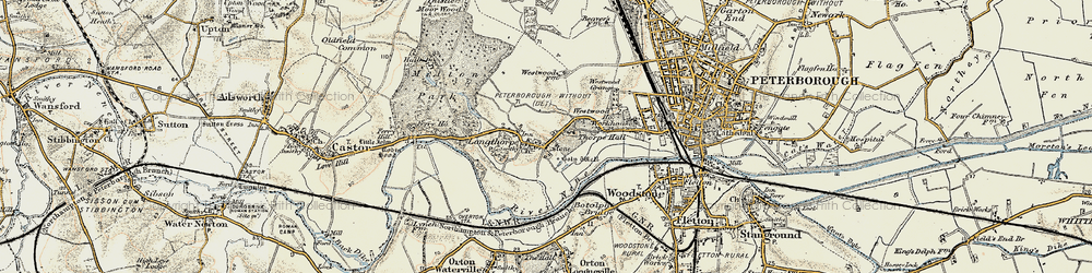 Old map of Longthorpe in 1901-1902