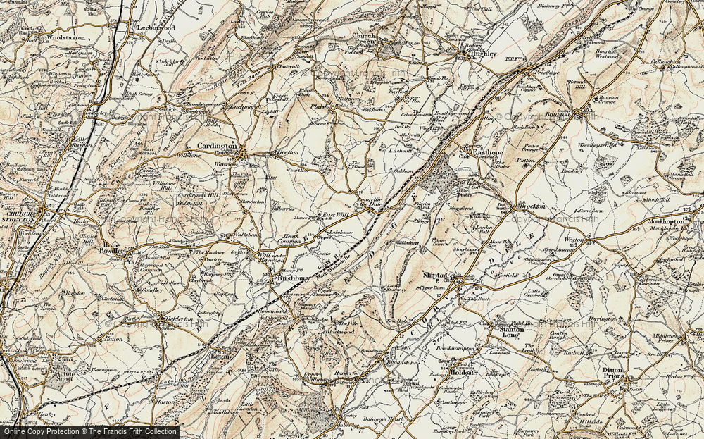 Old Map of Historic Map covering Wilderhope Manor in 1902