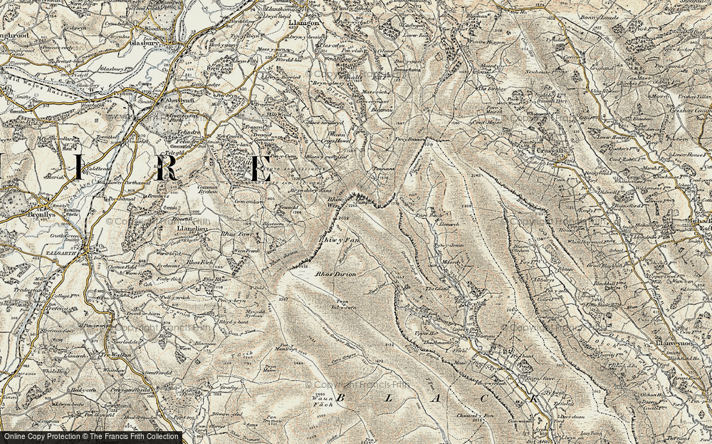Old Map of Historic Map covering Afon Honddu in 1900-1902
