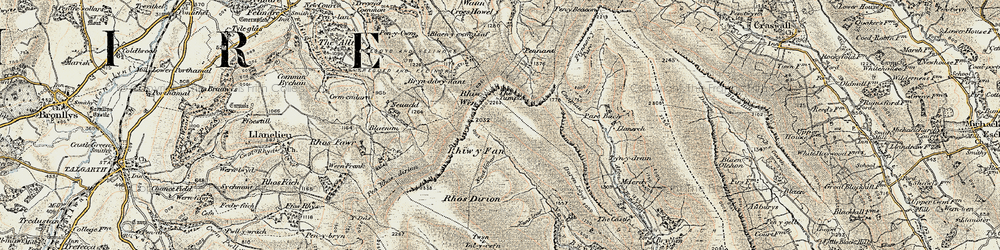 Old map of Afon Honddu in 1900-1902