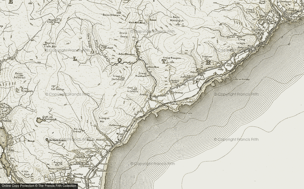 Old Map of Historic Map covering Tobar Mheasain in 1911-1912