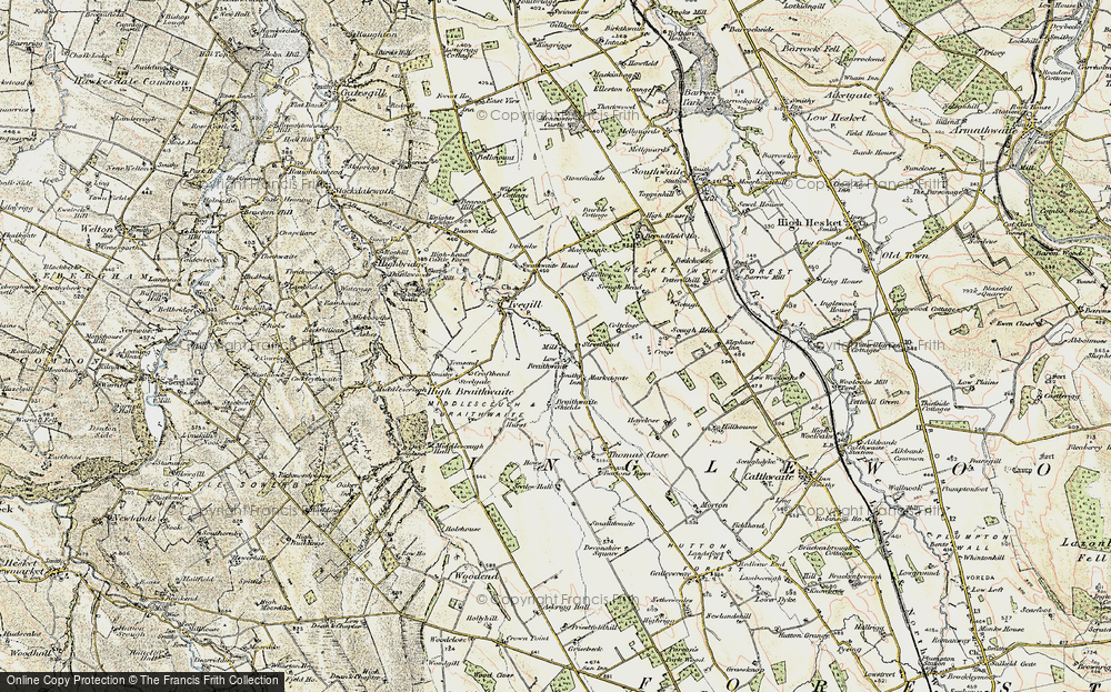 Old Map of Historic Map covering Braithwaite Shields in 1901-1904