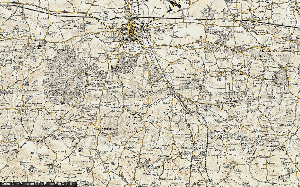 Old Map of Historic Map covering Nowton Park in 1899-1901