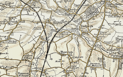 Old map of Low Tharston in 1901-1902