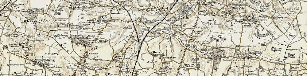 Old map of Low Tharston in 1901-1902