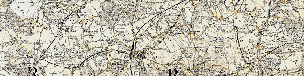 Old map of Lower Ashtead in 1897-1909
