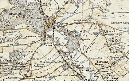 Old map of Lower Blandford St Mary in 1897-1909