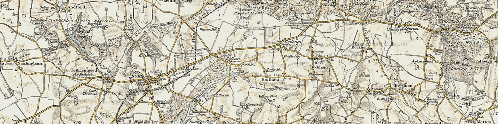 Old map of Bodham Common in 1901-1902