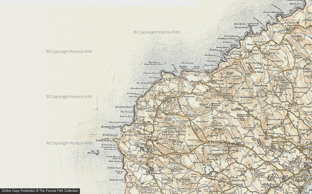 Old Map of Historic Map covering Levant Zawn in 1900