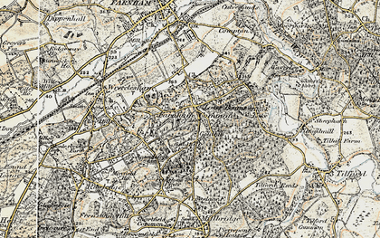 Old map of Lower Bourne in 1897-1909