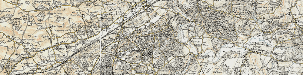 Old map of Lower Bourne in 1897-1909