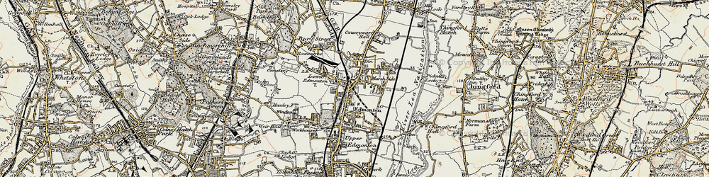 Old map of Lower Edmonton in 1897-1898