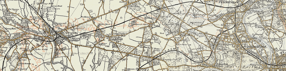 Old map of Lower Feltham in 1897-1909
