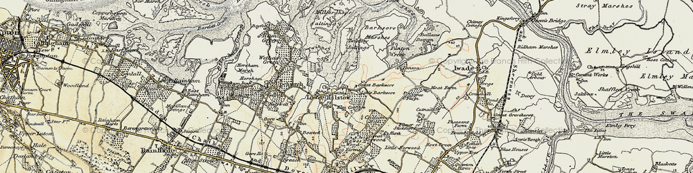 Old map of Barksore Marshes in 1897-1898