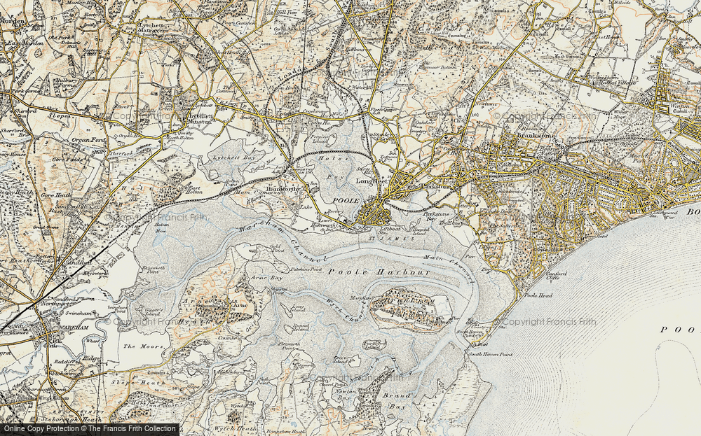 Old Map of Historic Map covering Poole Harbour in 1899-1909