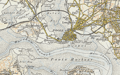 Old map of Poole Harbour in 1899-1909